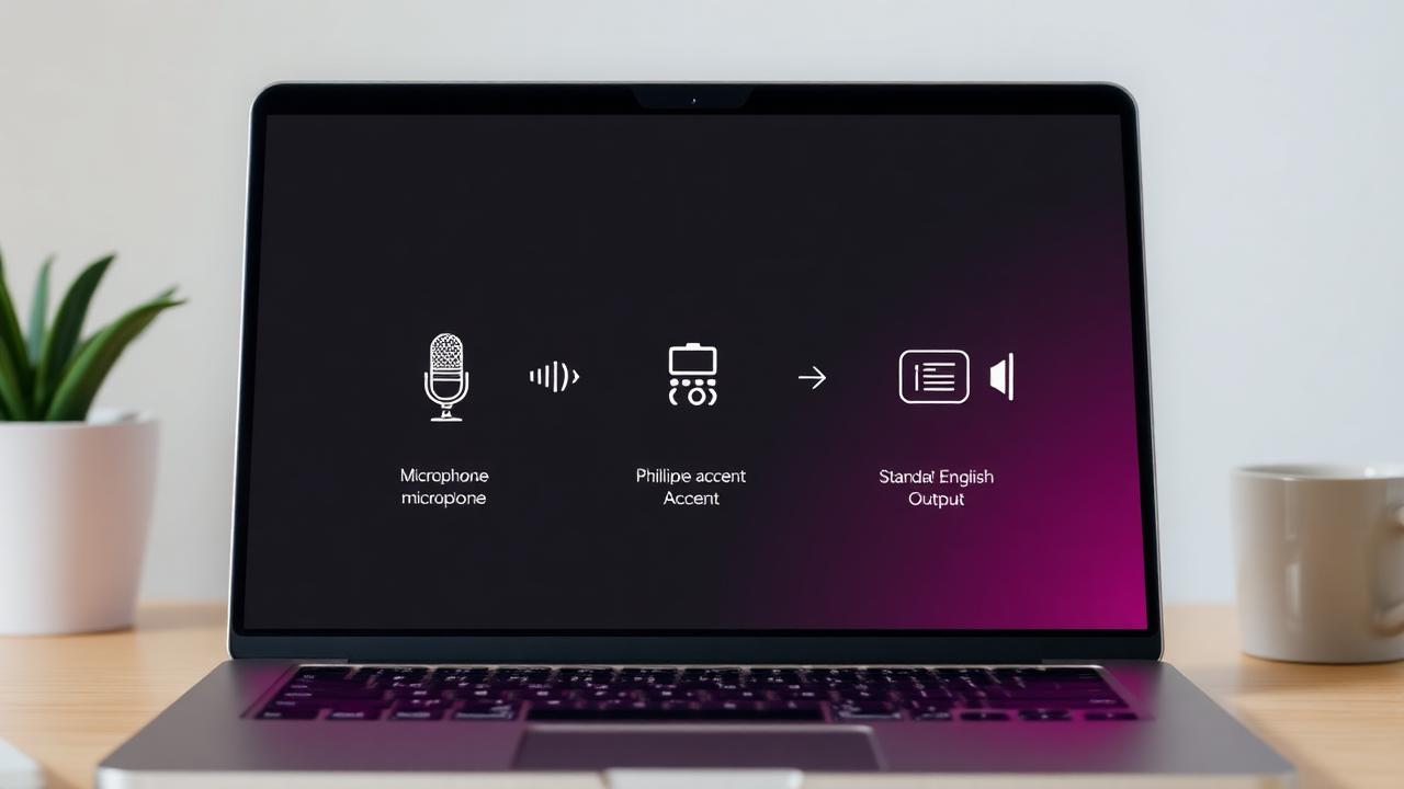 Three-step process: Download Utell AI, pick standard English target, start online meeting with real-time Philippine accent conversion