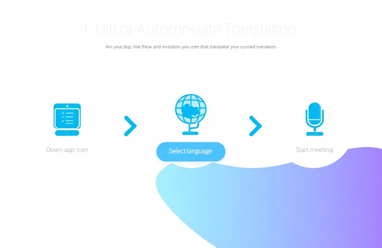 Three-step process for traducción automática: Download, Select Language, Start Meeting