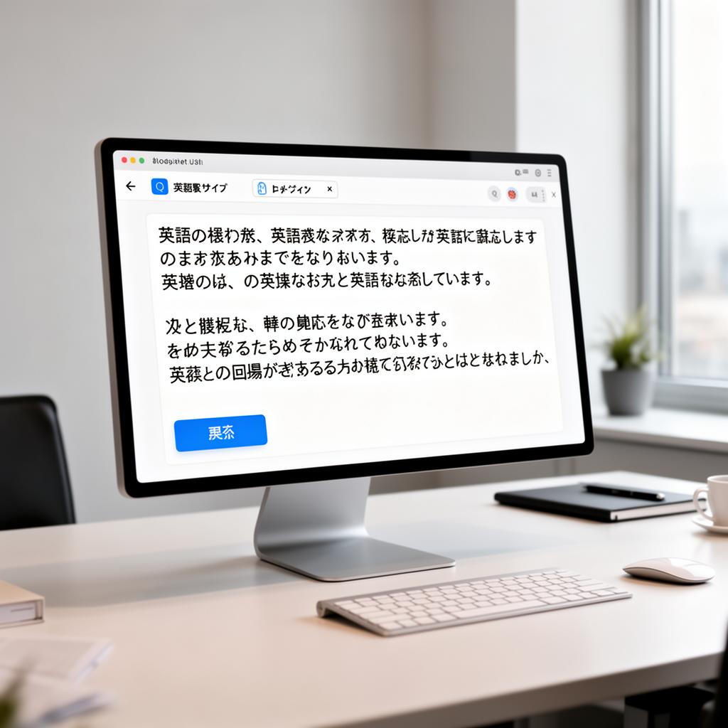 Desktop monitor displaying real-time English to Japanese translation interface