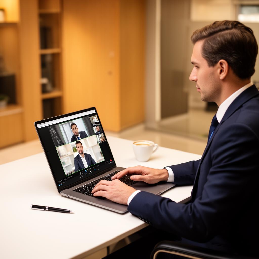 Real-time translation concept showing English to Español speech conversion during an online meeting