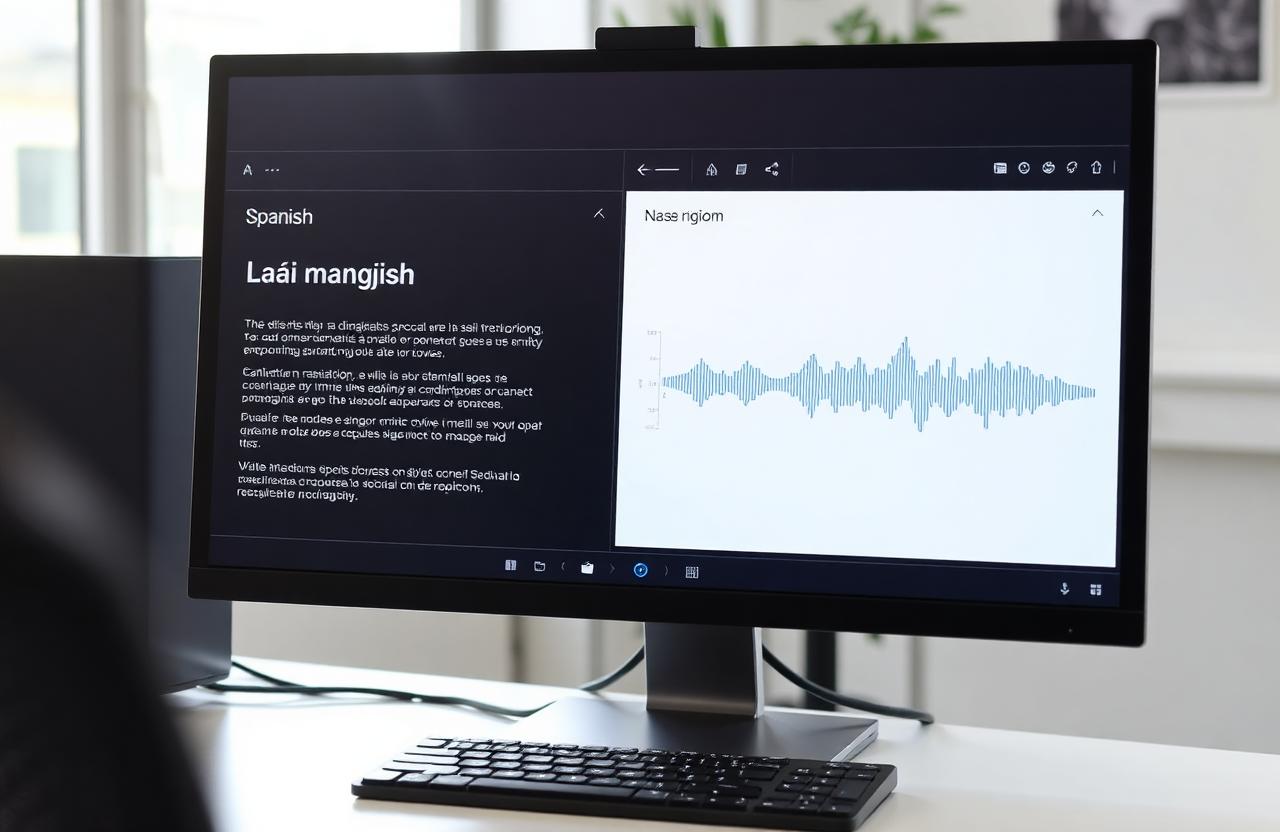 AI-powered traducción automática interface showing real-time speech-to-text conversion