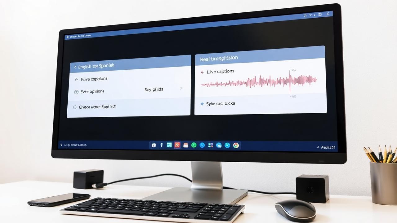 Real-time translation concept showing English to Portuguese speech conversion